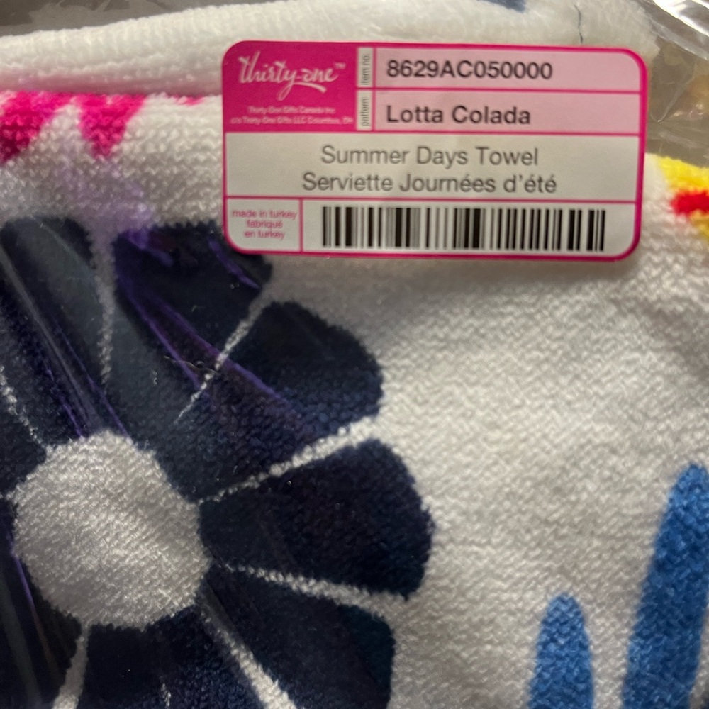 Thirty-One Floral Beach Towel - Navy, White, Pink, Yellow